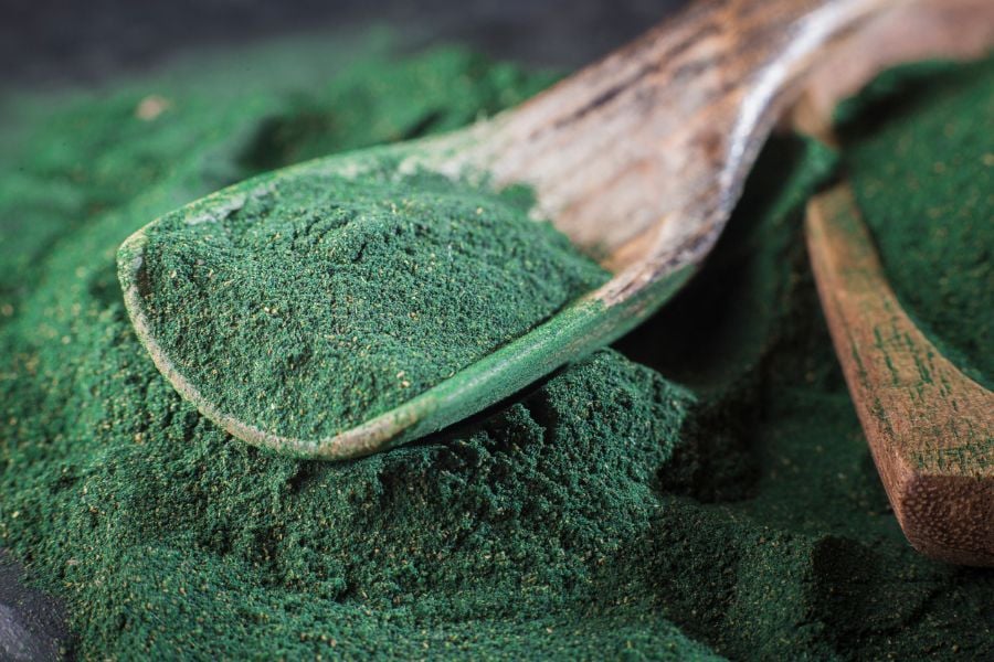 Spirulina Powder on Wooden Spoon